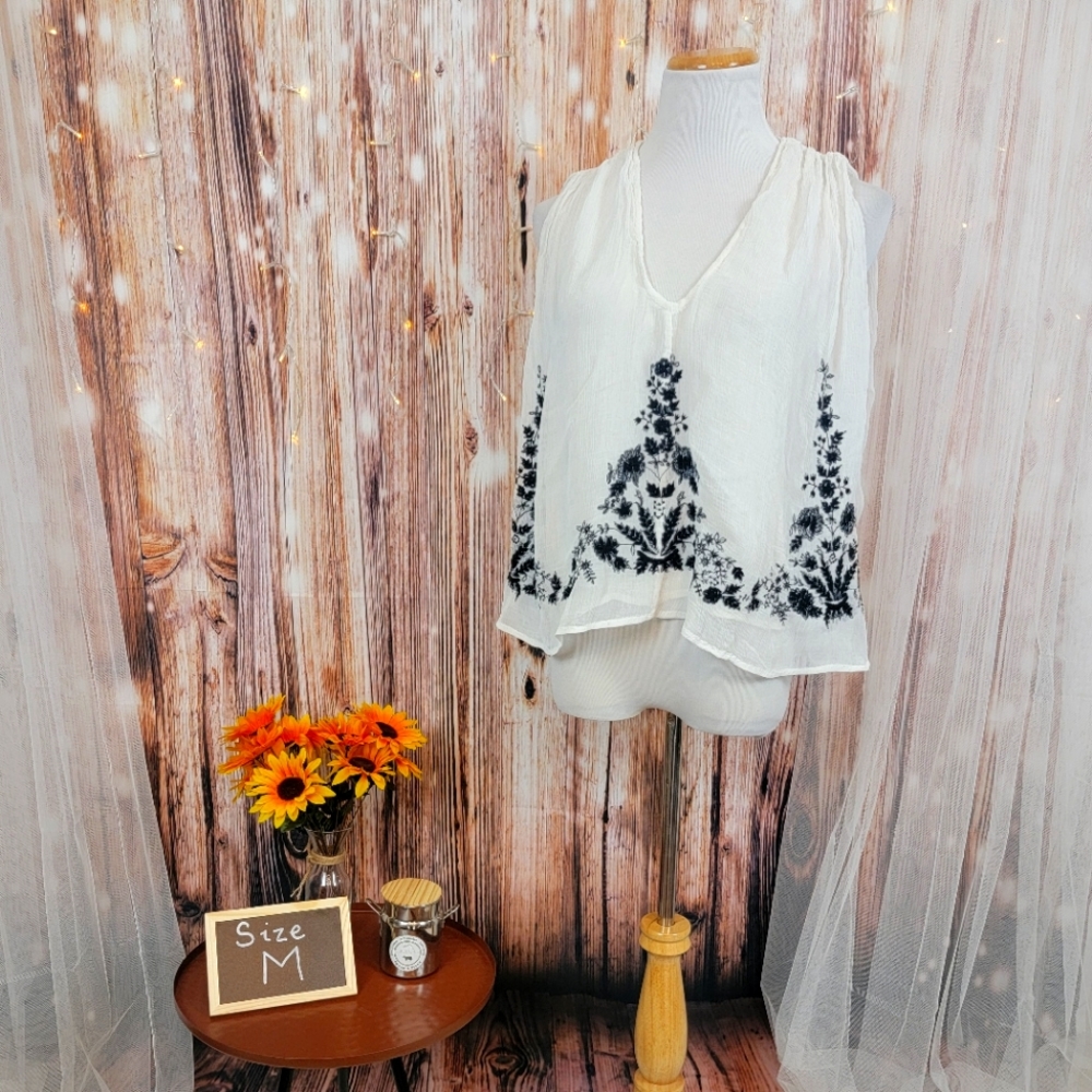 Free People gauzy embroidered flowy sleeveless top